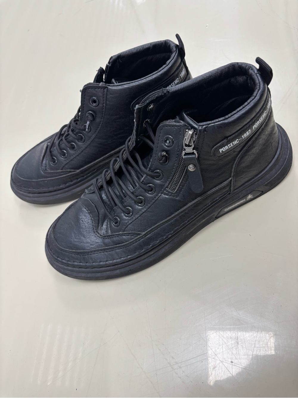 Men's Black Leather High-Top Sneakers